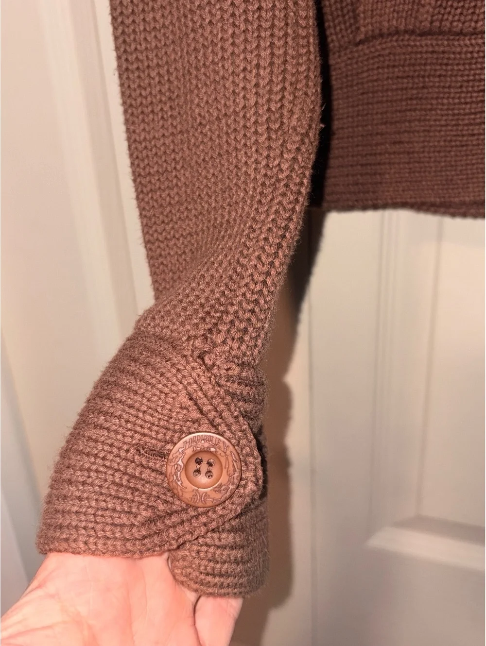 Vintage Hurley Sweater Womens M Brown Chunky Knit Full Zip Hooded Cardigan Y2K
